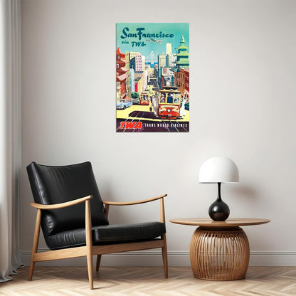 1950s San Francisco Twa Cable Car Vintage Style Travel Poster Wall Art Print Home Wall Decor - xonomax