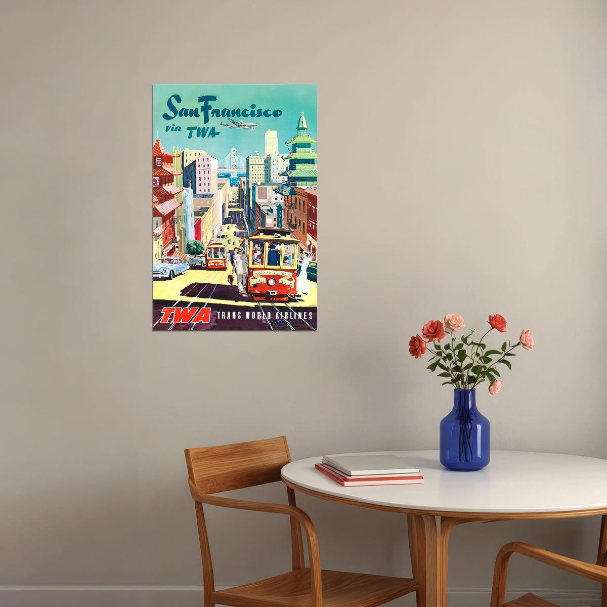 1950s San Francisco Twa Cable Car Vintage Style Travel Poster Wall Art Print Home Wall Decor - xonomax