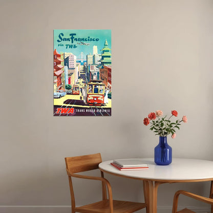 1950s San Francisco Twa Cable Car Vintage Style Travel Poster Wall Art Print Home Wall Decor - xonomax