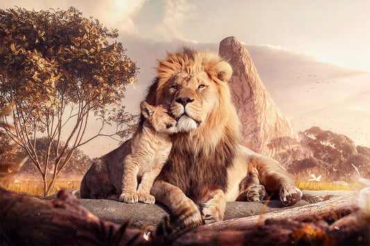 Lion Cub And Lion Reflection In Forest Water Animals Poster Wall Art Print Home Wall Decor - xonomax