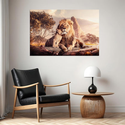 Lion Cub And Lion Reflection In Forest Water Animals Poster Wall Art Print Home Wall Decor - xonomax