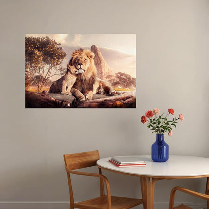 Lion Cub And Lion Reflection In Forest Water Animals Poster Wall Art Print Home Wall Decor - xonomax