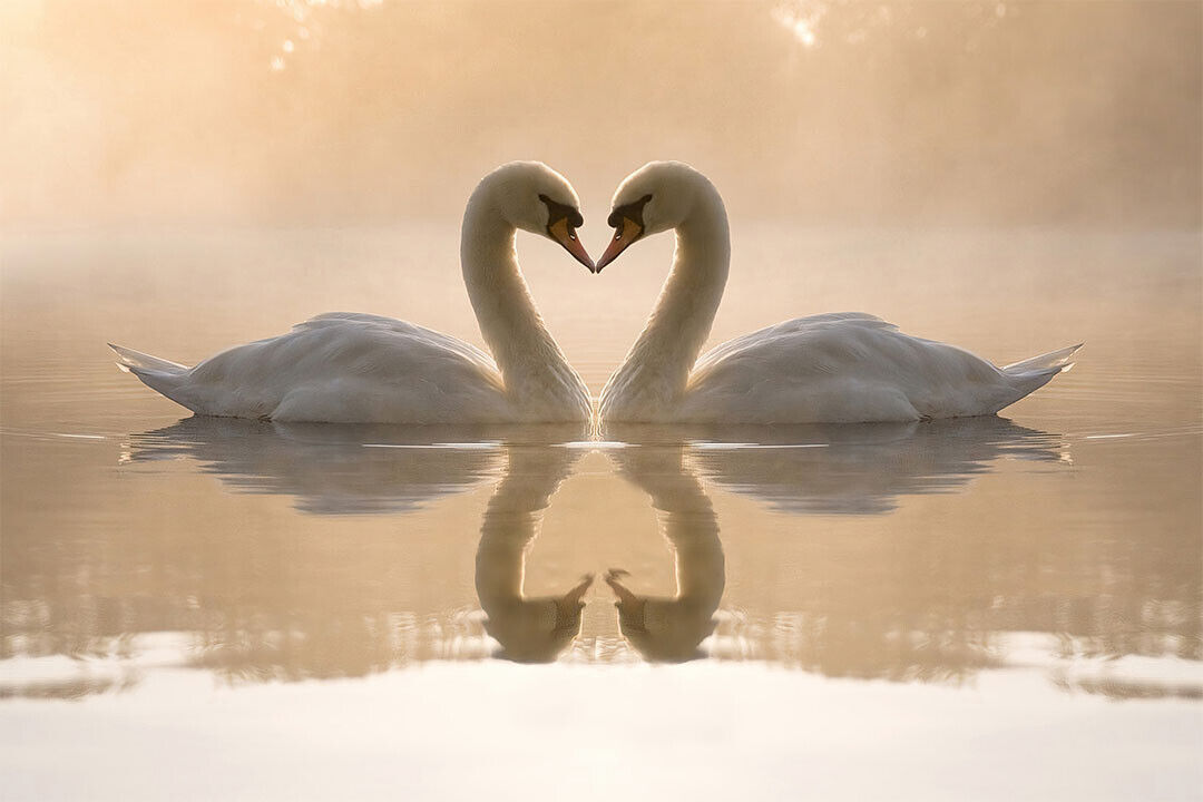 Swans Couple Heart Cute Bird Animals On Water Poster Wall Art Print Home Wall Decor - xonomax