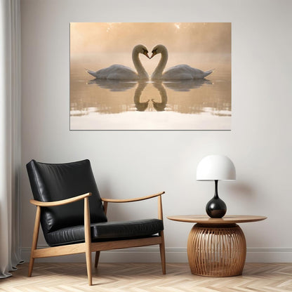 Swans Couple Heart Cute Bird Animals On Water Poster Wall Art Print Home Wall Decor - xonomax