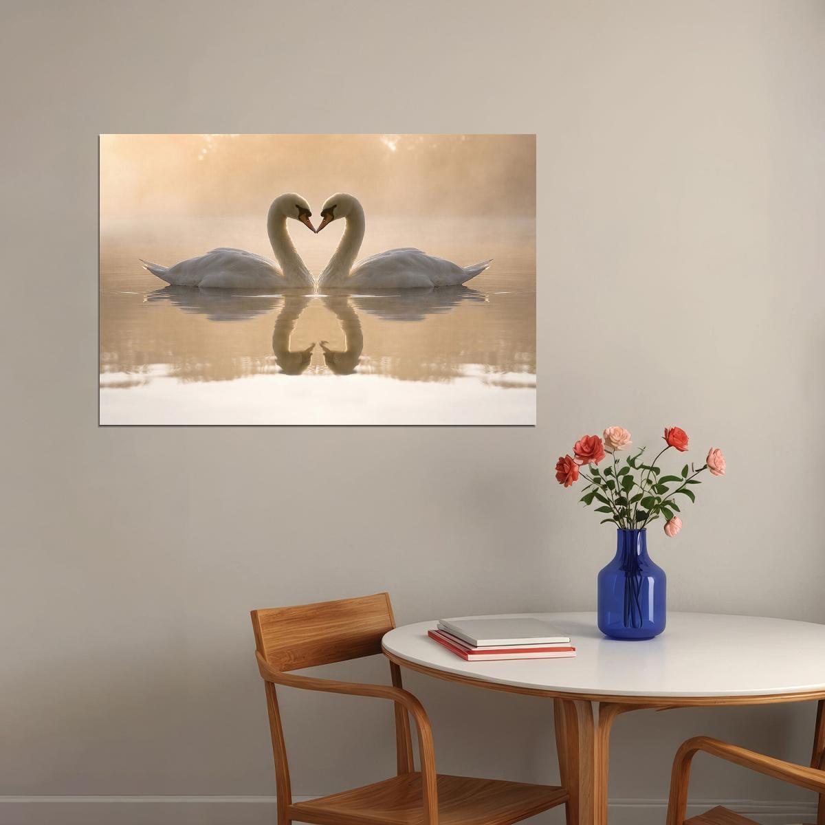 Swans Couple Heart Cute Bird Animals On Water Poster Wall Art Print Home Wall Decor - xonomax
