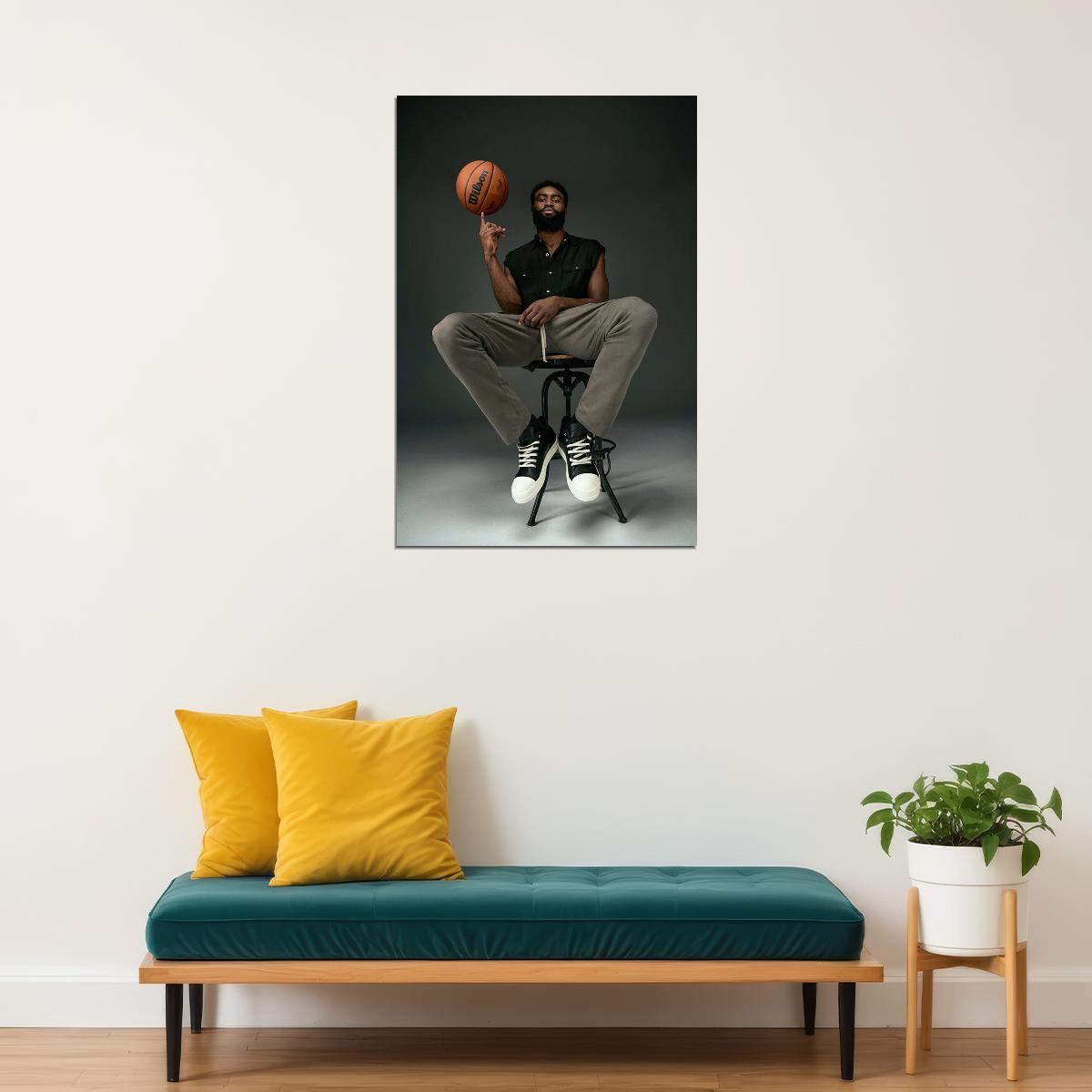 Basketballer Jaylen Brown In The Chair Sports Athlete Poster Wall Art Print Home Wall Decor