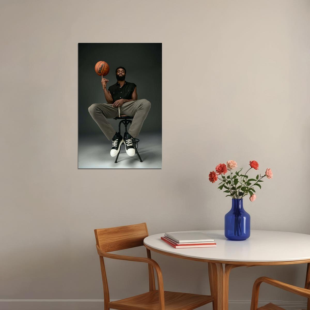 Basketballer Jaylen Brown In The Chair Sports Athlete Poster Wall Art Print Home Wall Decor