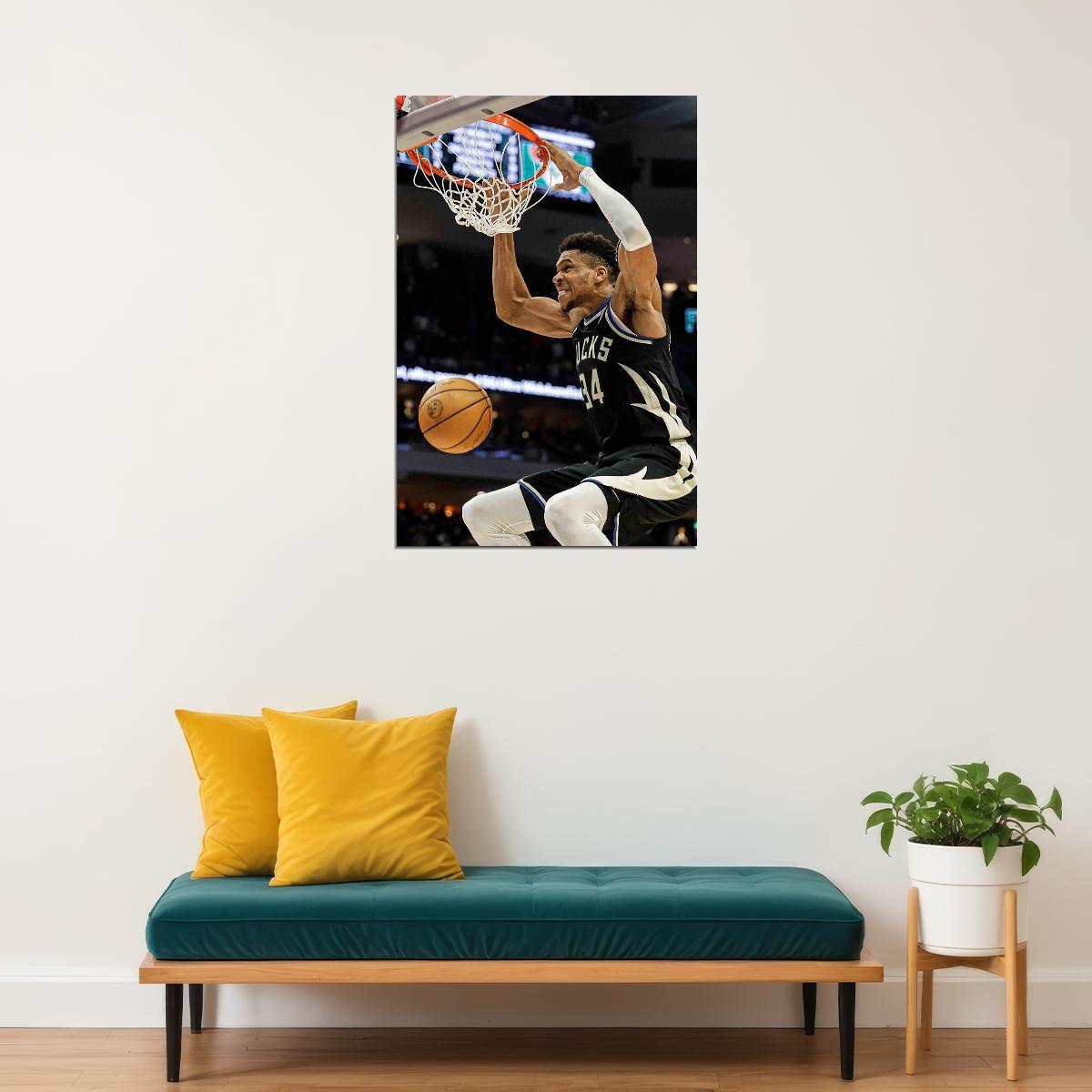 Giannis Antetokounmpo Basketball Player Milwaukee Bucks Poster Wall Art Print Home Wall Decor