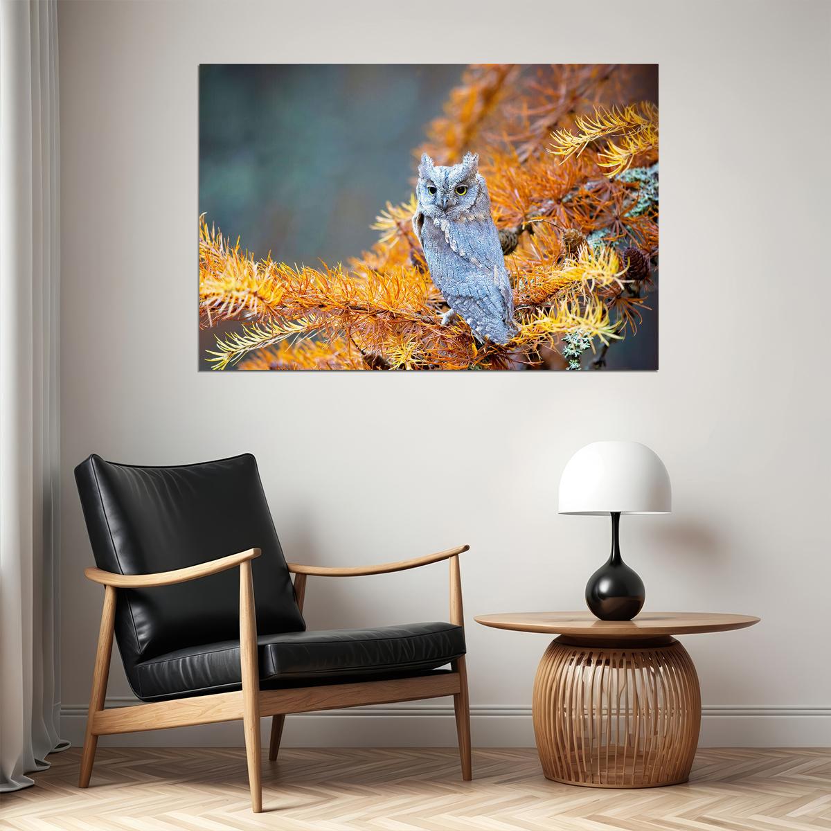 Owl Standing On Branch Autumn Birds Animals Poster Wall Art Print Home Wall Decor - xonomax
