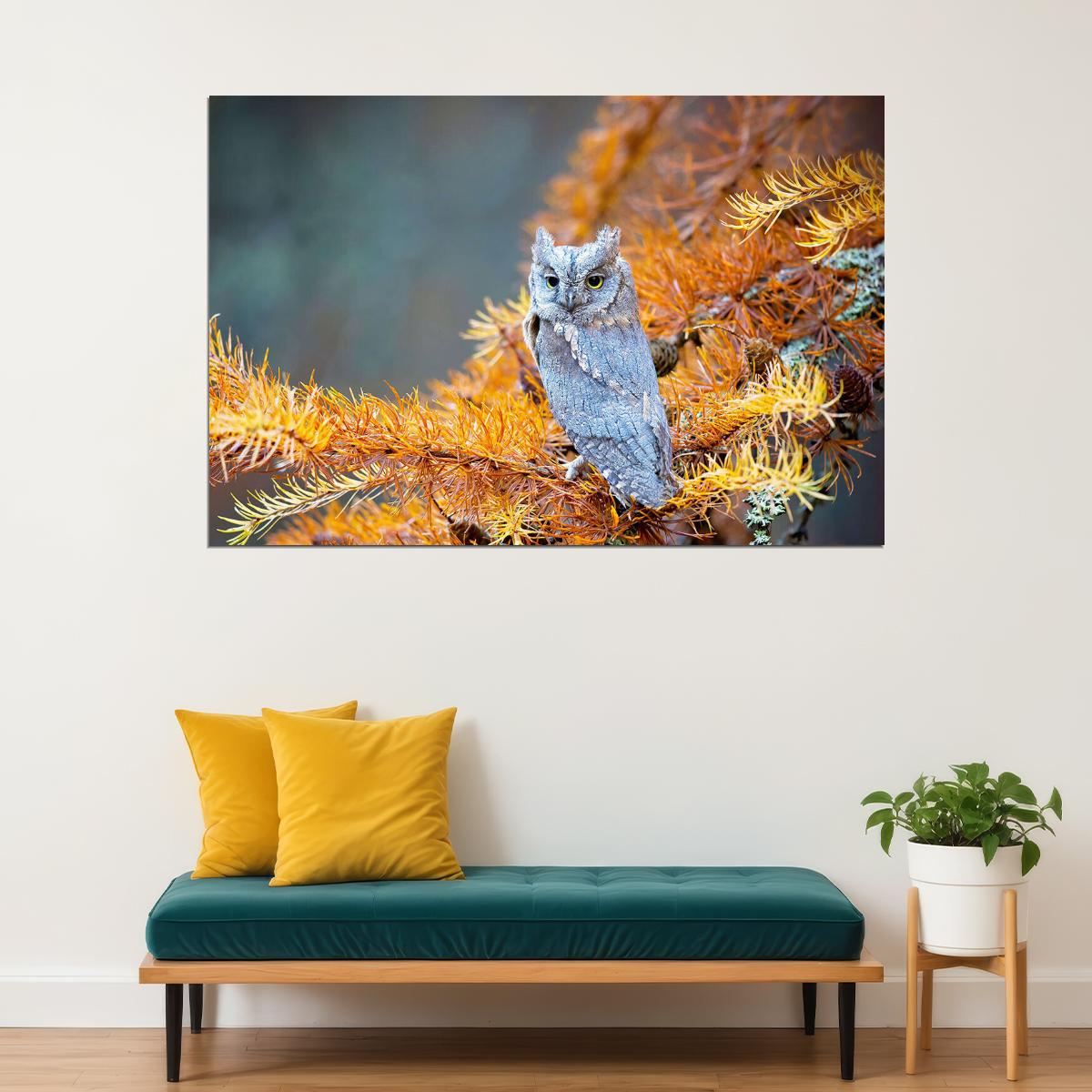 Owl Standing On Branch Autumn Birds Animals Poster Wall Art Print Home Wall Decor - xonomax