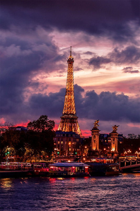 Paris Evening Eiffel Landscape France Vintage Poster Wall Art Print Home Wall Decor - xonomax