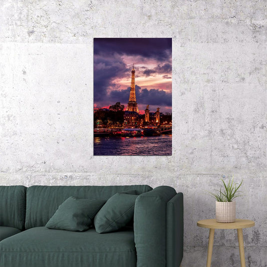 Paris Evening Eiffel Landscape France Vintage Poster Wall Art Print Home Wall Decor - xonomax