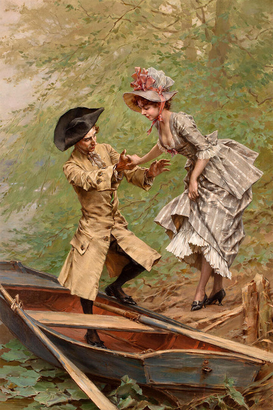 Lady In The Boat Pug Victorian Landscape Vintage Poster Wall Art Print Home Wall Decor - xonomax