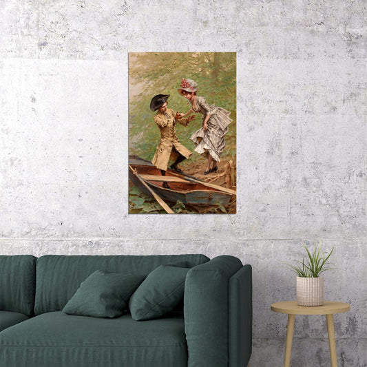 Lady In The Boat Pug Victorian Landscape Vintage Poster Wall Art Print Home Wall Decor - xonomax
