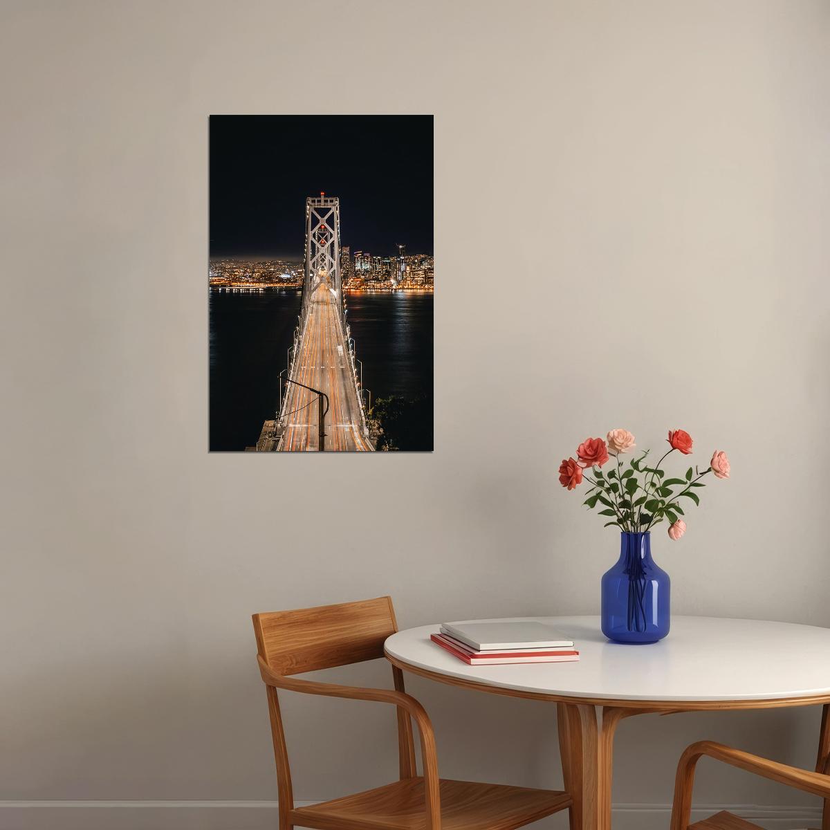 San Francisco Bay Bridge At Night Travel Poster Wall Art Print Home Wall Decor
