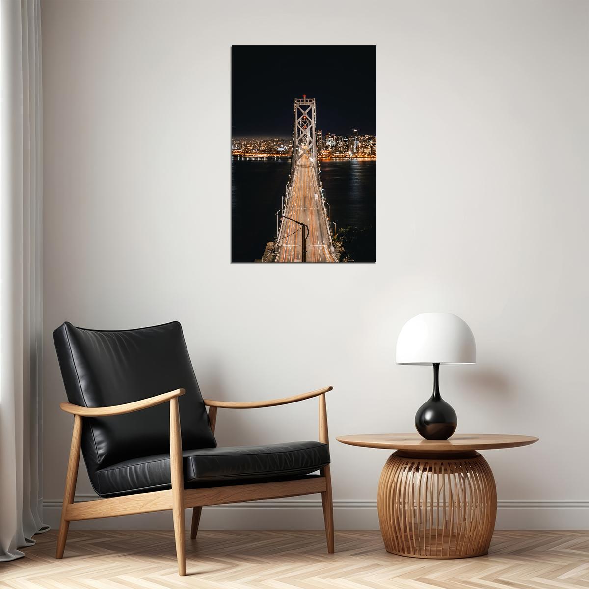 San Francisco Bay Bridge At Night Travel Poster Wall Art Print Home Wall Decor