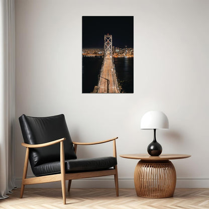 San Francisco Bay Bridge At Night Travel Poster Wall Art Print Home Wall Decor