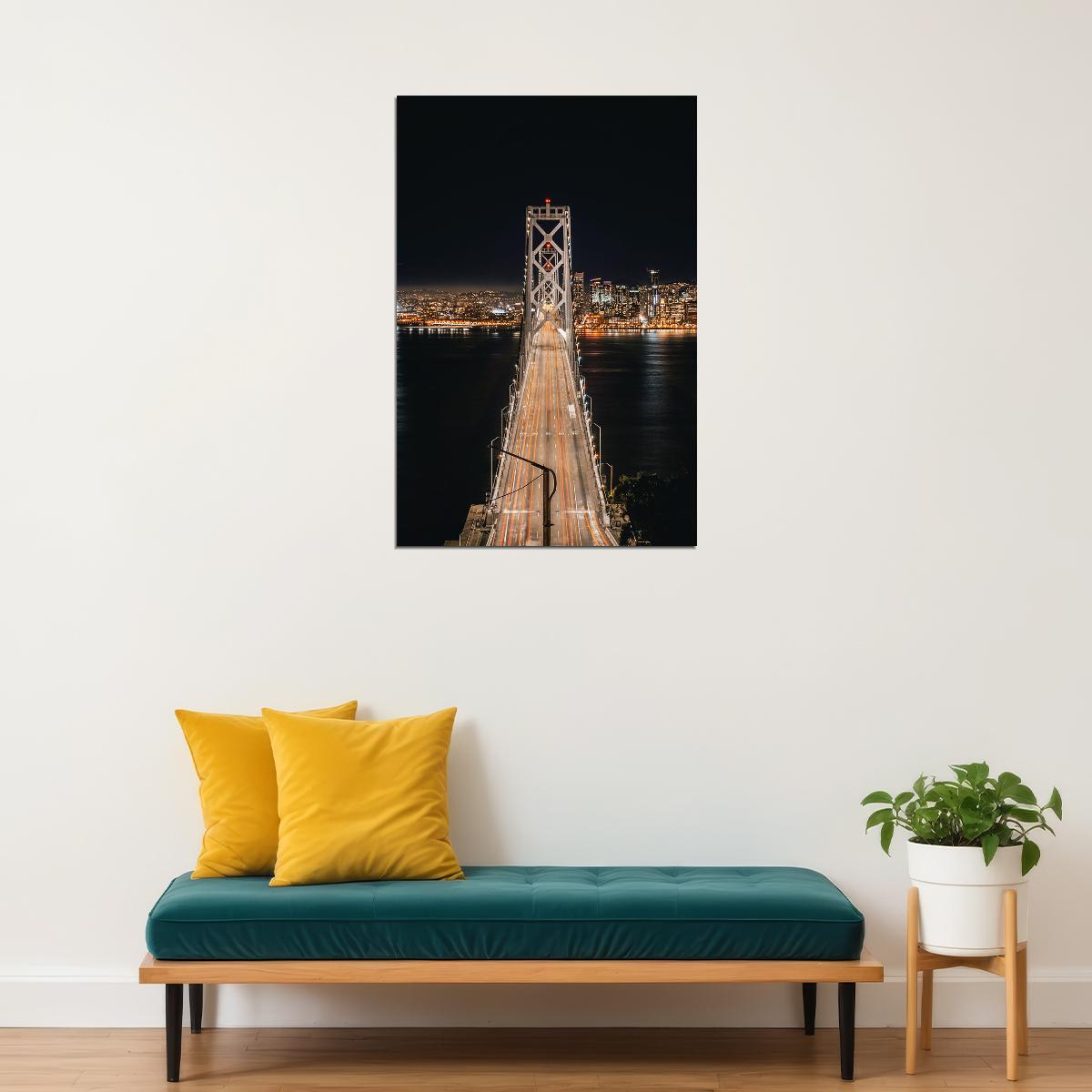 San Francisco Bay Bridge At Night Travel Poster Wall Art Print Home Wall Decor