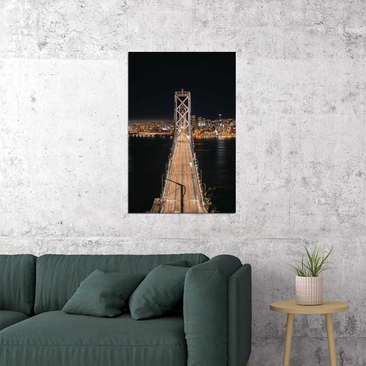 San Francisco Bay Bridge At Night Travel Poster Wall Art Print Home Wall Decor