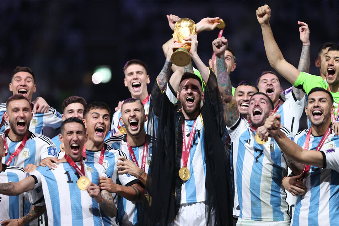 Argentina Team Soccer Champions 2022 Leo Messi Raising Trophy Poster Wall Art Print Home Wall Decor - xonomax