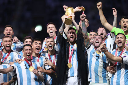 Argentina Team Soccer Champions 2022 Leo Messi Raising Trophy Poster Wall Art Print Home Wall Decor - xonomax