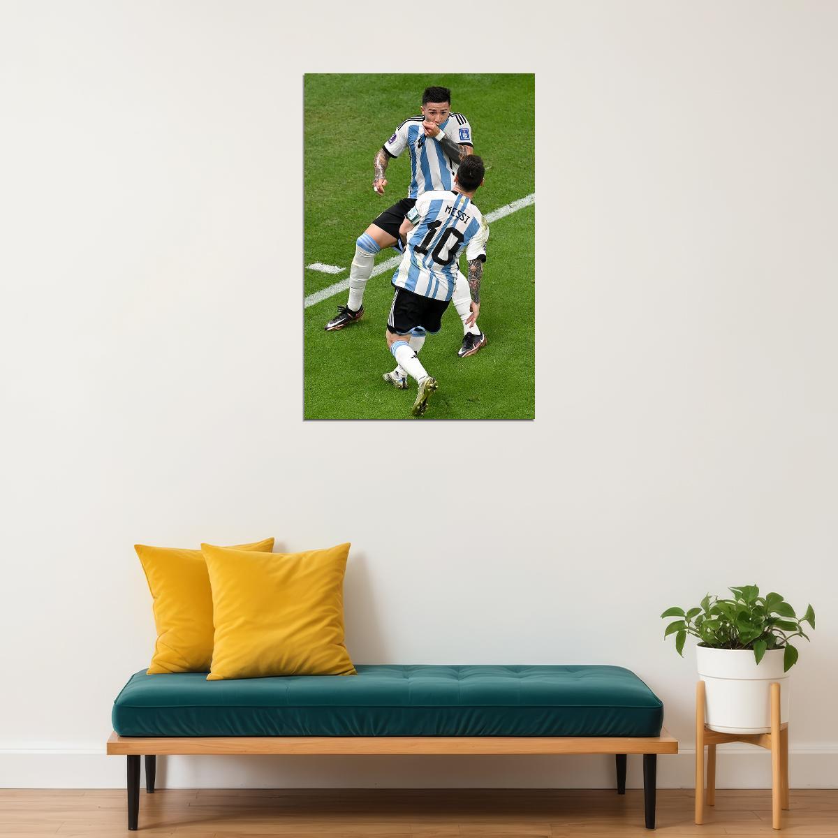 Enzo Fernandez Lionel Messi Argentina National Team Poster Wall Art Print Home Wall Decor - xonomax