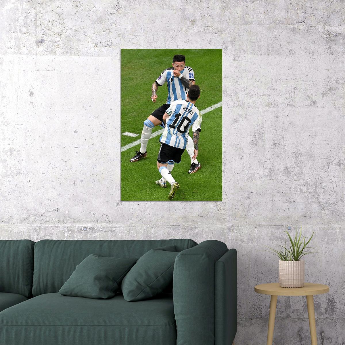 Enzo Fernandez Lionel Messi Argentina National Team Poster Wall Art Print Home Wall Decor - xonomax