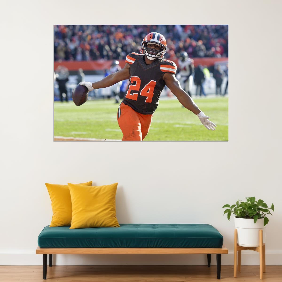 Cleveland Browns American Football Player 24 Nick Chubb Poster Wall Art Print Home Wall Decor - xonomax