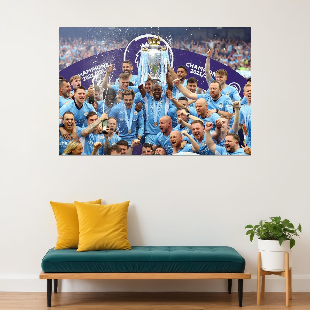 Manchester Team League Champions 2021/22 Poster Wall Art Print Home Wall Decor - xonomax