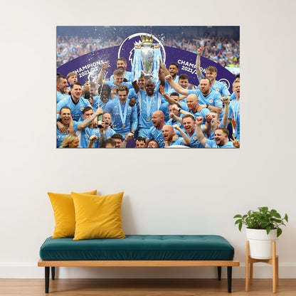 Manchester Team League Champions 2021/22 Poster Wall Art Print Home Wall Decor - xonomax