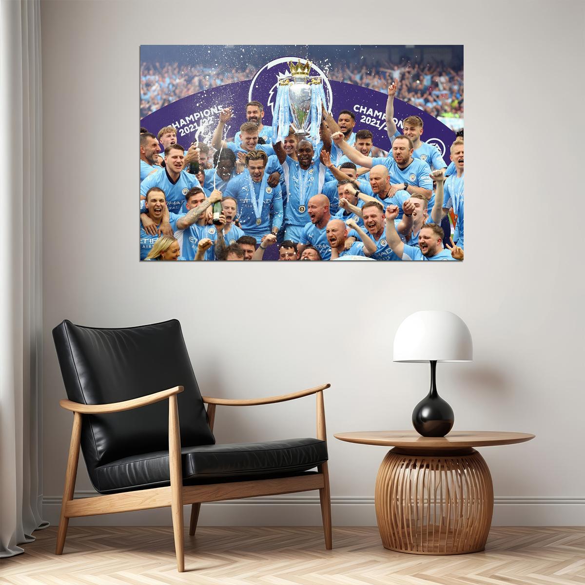 Manchester Team League Champions 2021/22 Poster Wall Art Print Home Wall Decor - xonomax