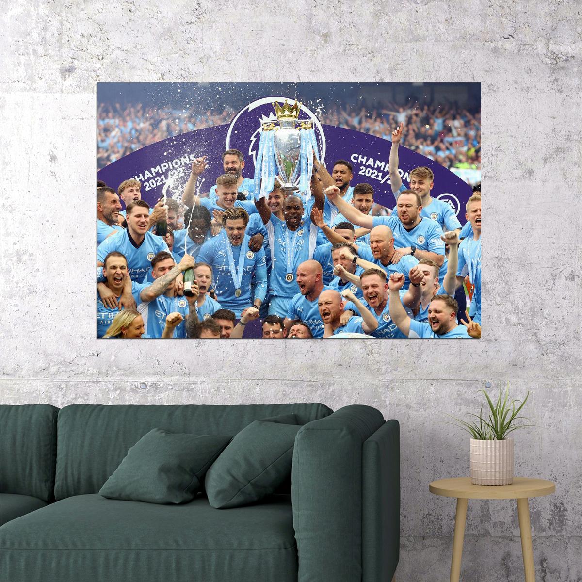 Manchester Team League Champions 2021/22 Poster Wall Art Print Home Wall Decor - xonomax