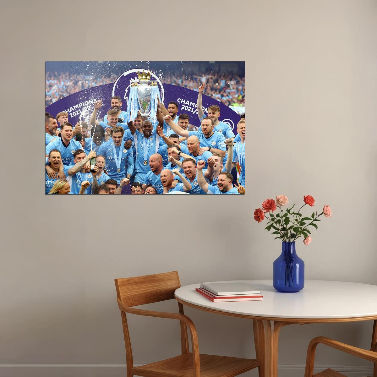 Manchester Team League Champions 2021/22 Poster Wall Art Print Home Wall Decor - xonomax