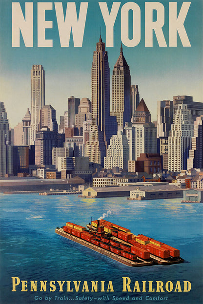 New York City Go By Train Pennsylvania Railroad Poster Wall Art Print Home Wall Decor