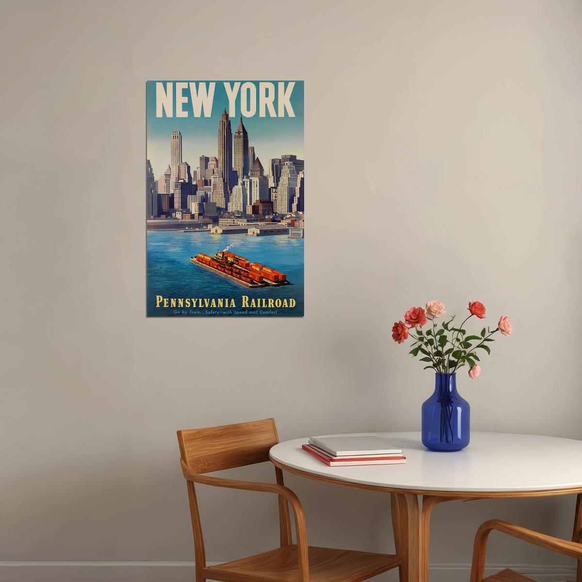 New York City Go By Train Pennsylvania Railroad Poster Wall Art Print Home Wall Decor