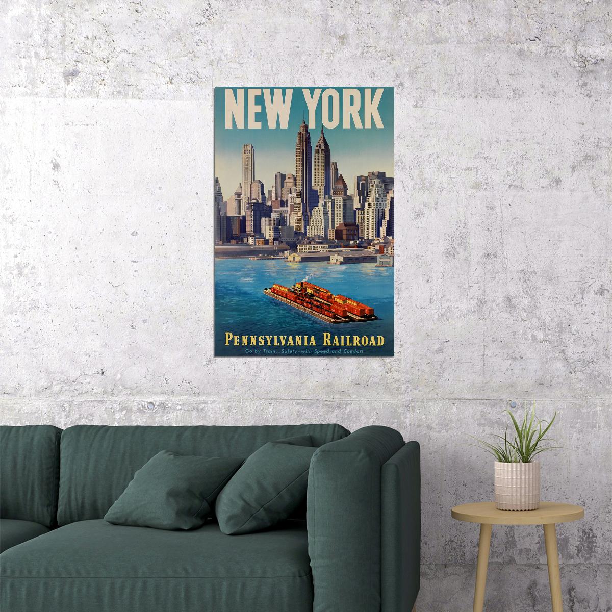 New York City Go By Train Pennsylvania Railroad Poster Wall Art Print Home Wall Decor