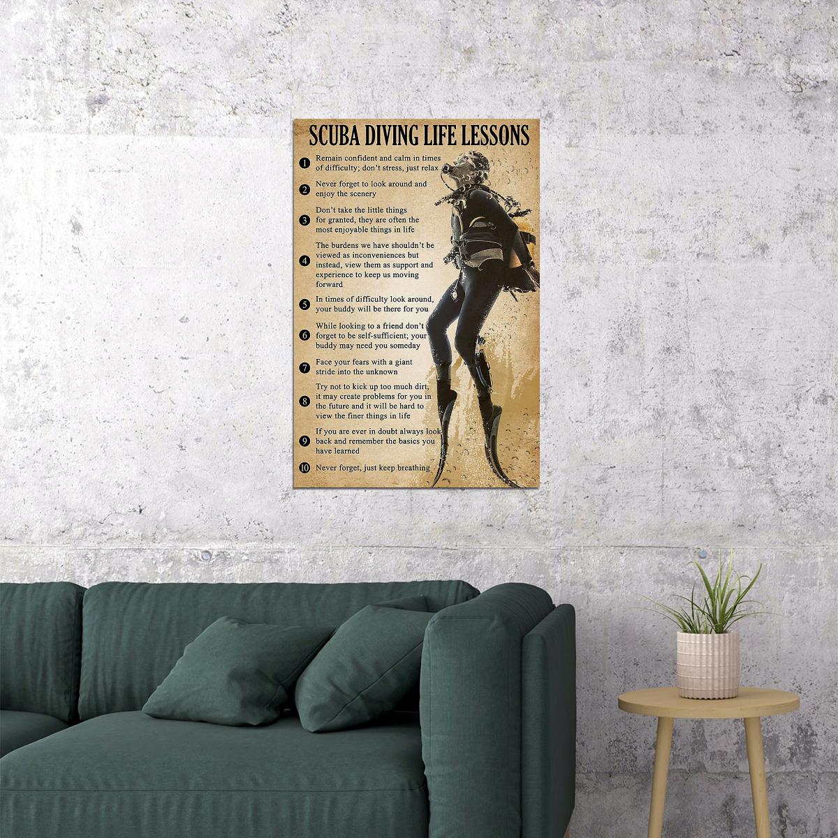 Scuba Diving Life Lessons Water Underwater Sports Poster Wall Art Print Home Wall Decor