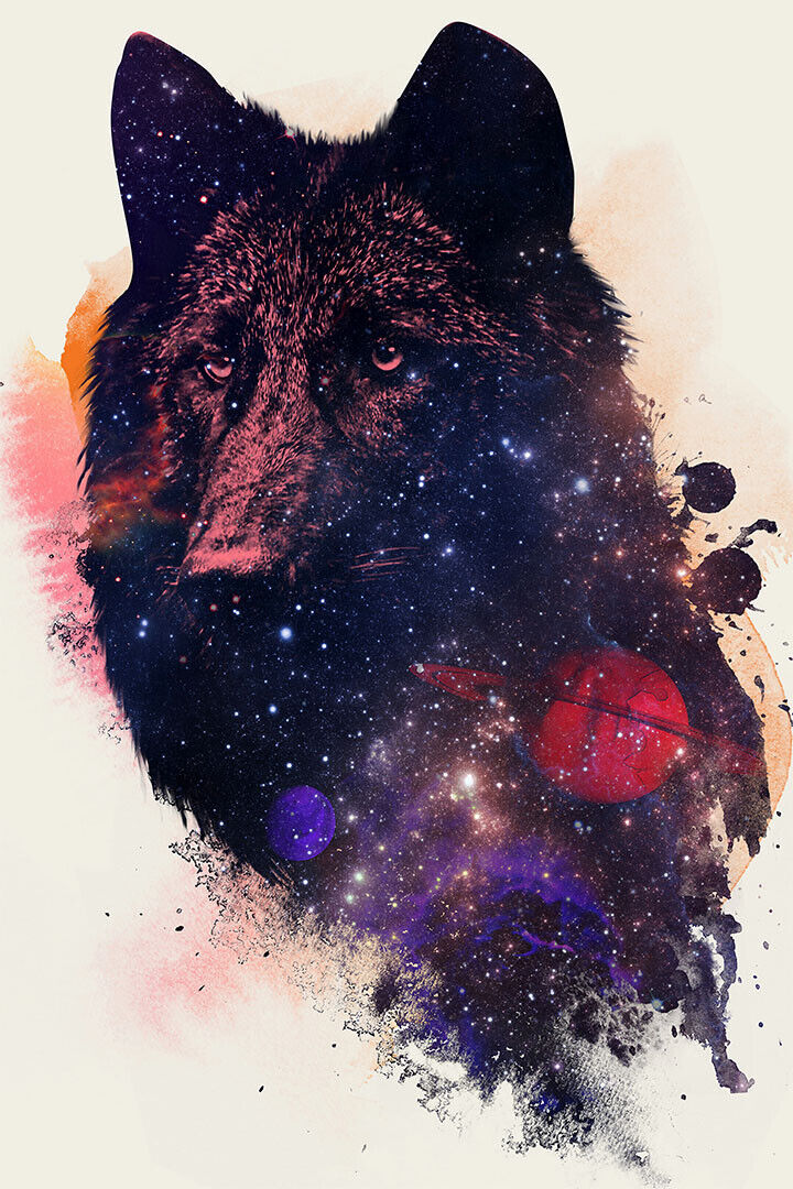 Galaxy Wolf Cutout Spray Figures Poster Wall Art Print Home Wall Decor - xonomax