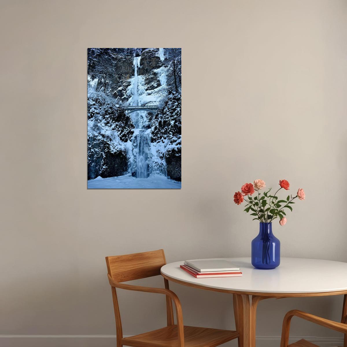Multnomah Falls In Winter Landscape Picture Poster Wall Art Print Home Wall Decor - xonomax