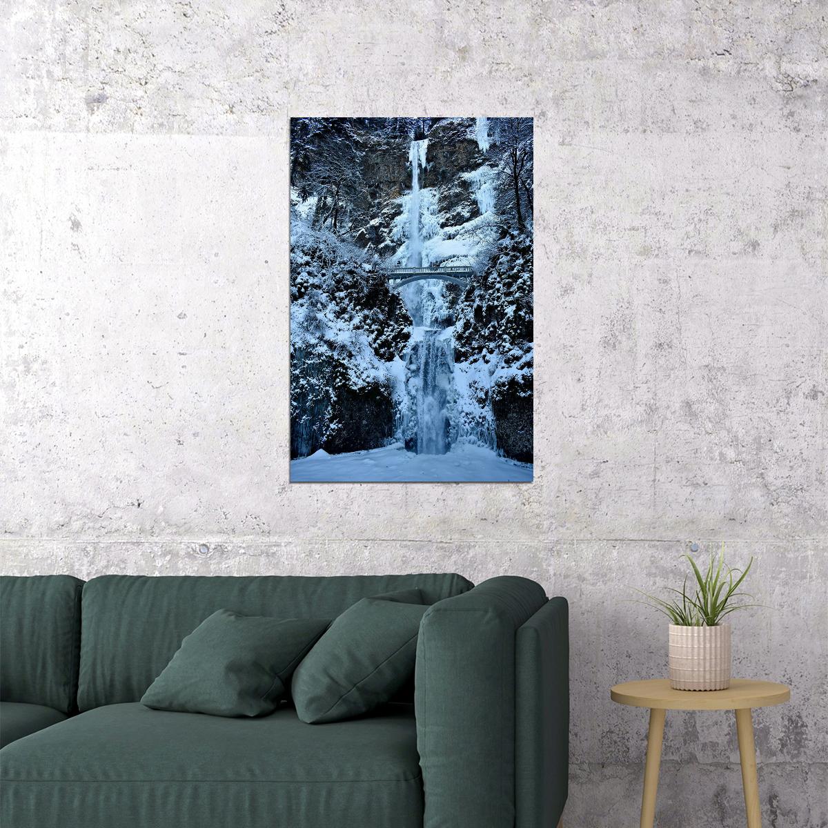 Multnomah Falls In Winter Landscape Picture Poster Wall Art Print Home Wall Decor - xonomax