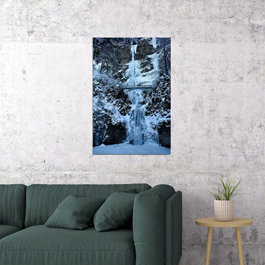 Multnomah Falls In Winter Landscape Picture Poster Wall Art Print Home Wall Decor - xonomax