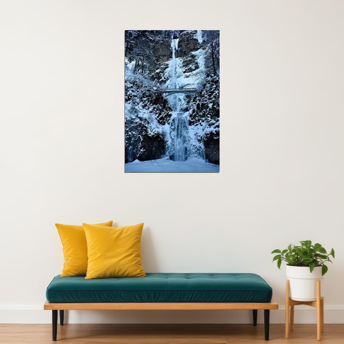 Multnomah Falls In Winter Landscape Picture Poster Wall Art Print Home Wall Decor - xonomax
