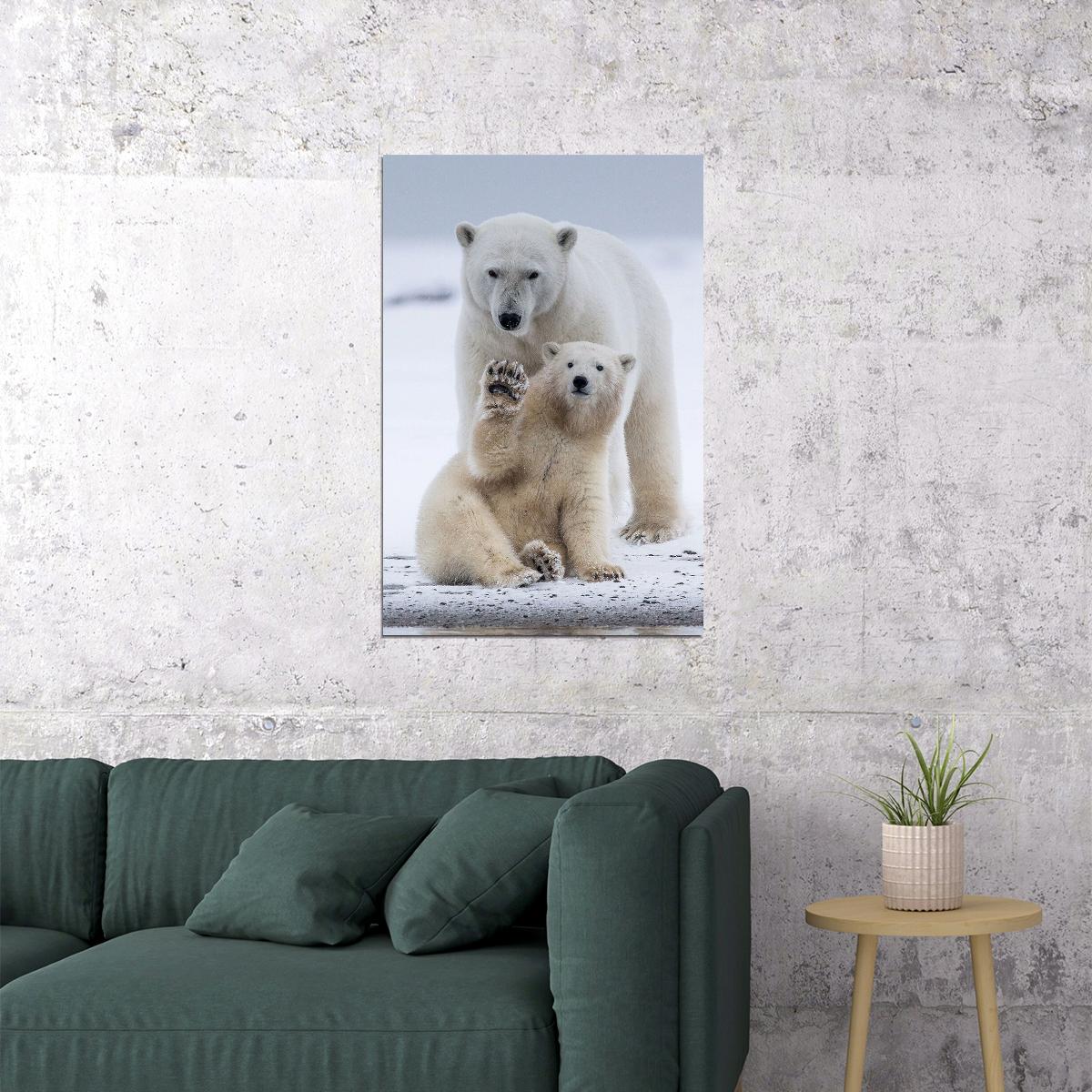 Polar Bears Animals Polar Love Mother Cub Poster Wall Art Print Home Wall Decor - xonomax