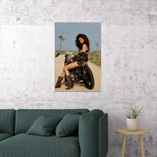 Sexy Female Model With Motorcycle Poster Wall Art Print Home Wall Decor - xonomax