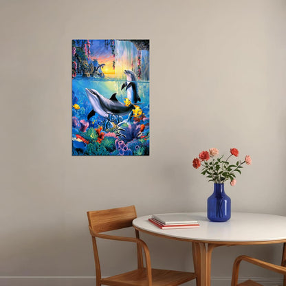 Dolphin Waterfall Animal Artwork Poster Wall Art Print Home Wall Decor