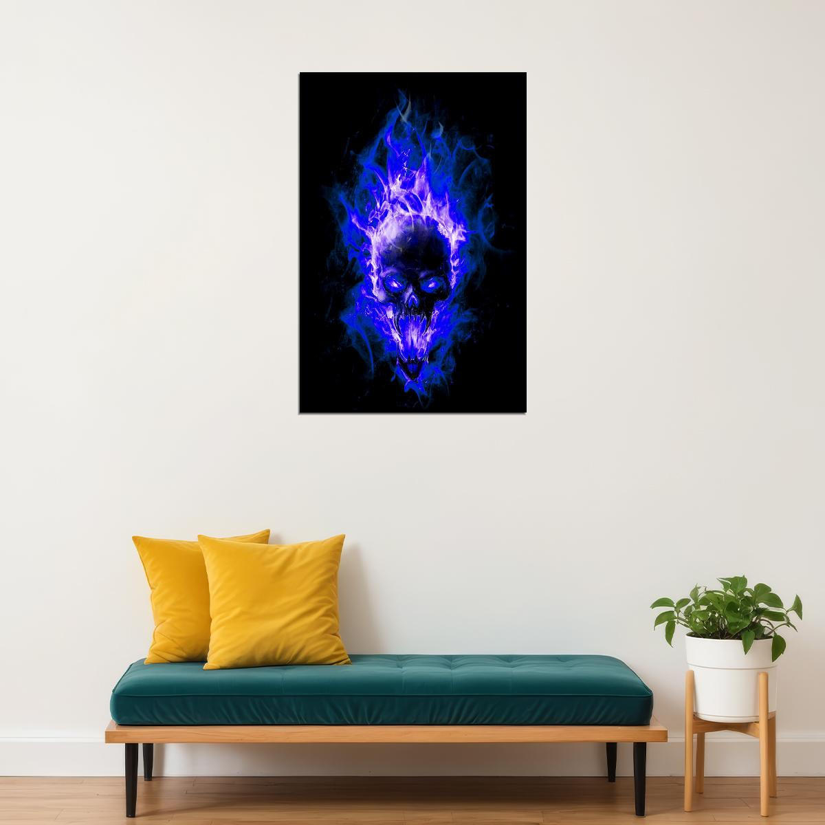 Poster - Blue Skull Fantasy Artwork Colorful Poster Wall Art Print