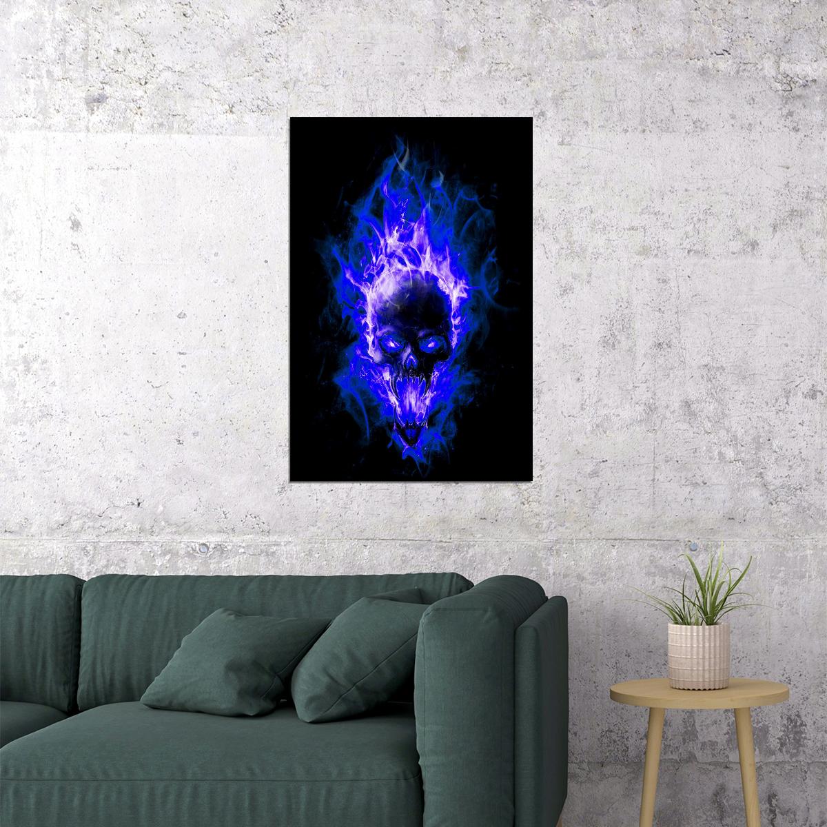 Poster - Blue Skull Fantasy Artwork Colorful Poster Wall Art Print