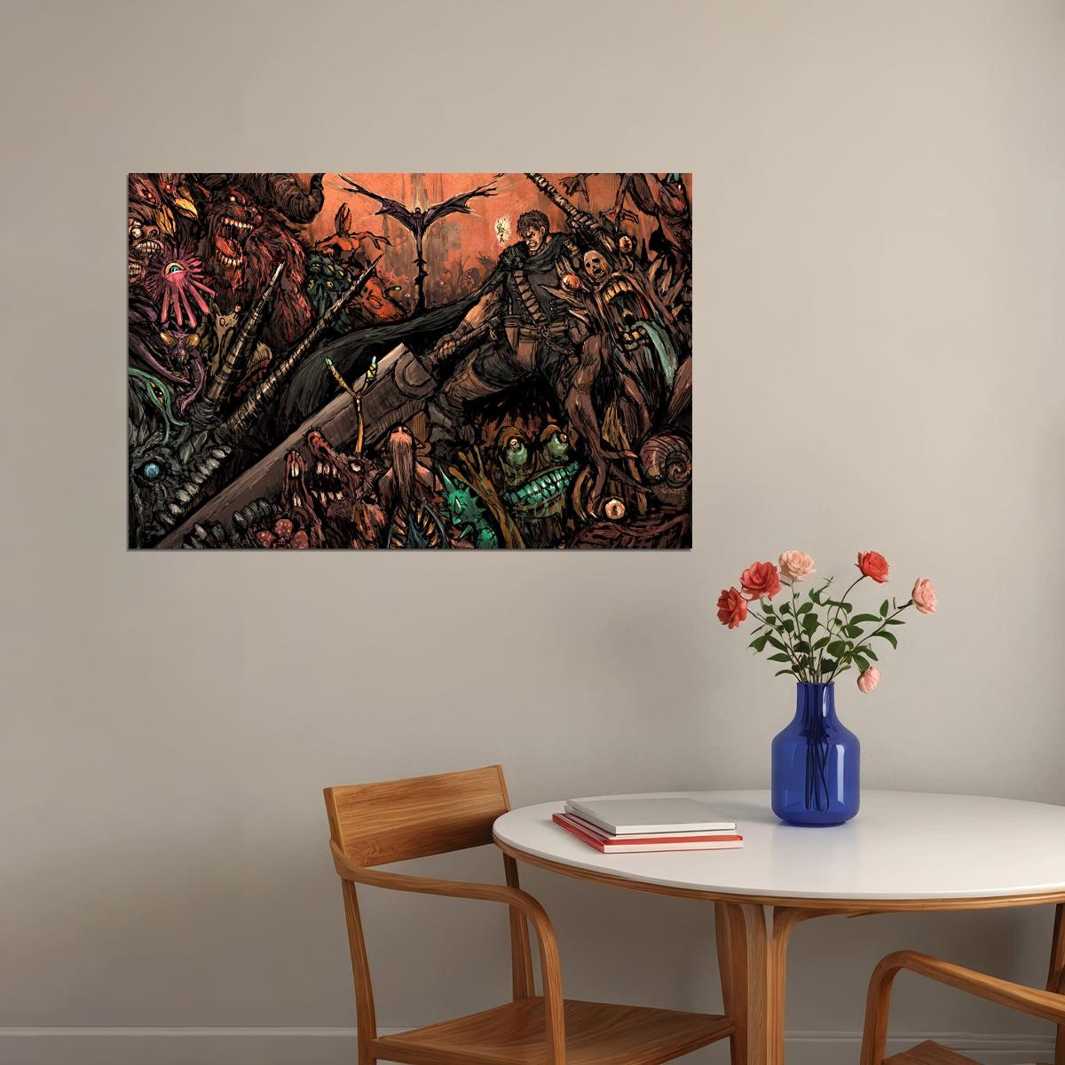 Berserk Gatzu Blood Fight Sword Japan Anime Poster Wall Art Print Home Wall Decor - xonomax