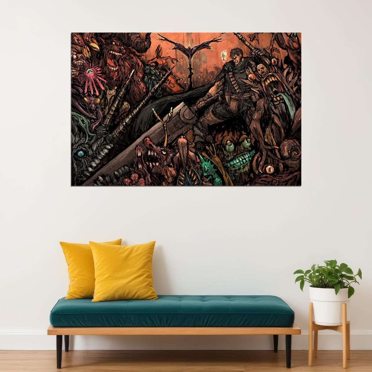Berserk Gatzu Blood Fight Sword Japan Anime Poster Wall Art Print Home Wall Decor - xonomax