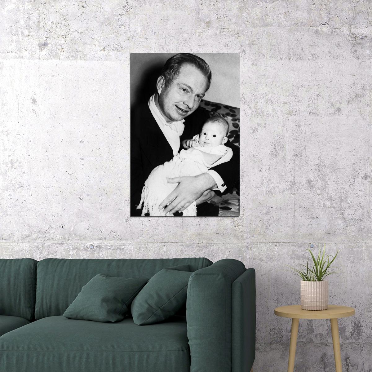 Writer L. Ron Hubbard Holding His Infant Daughter Poster Wall Art Print Home Wall Decor